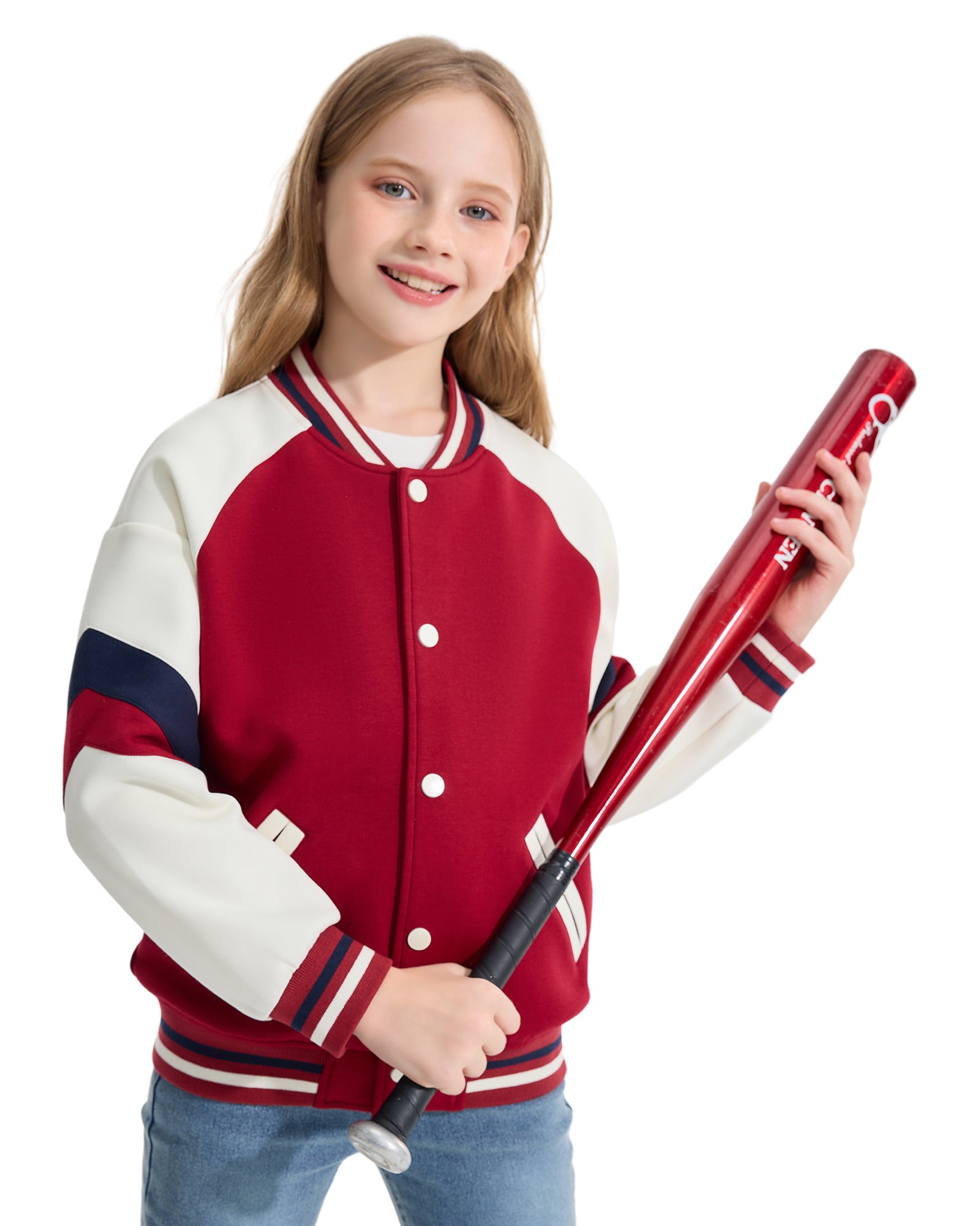 Girls Varsity Jackets Baseball Bomber Color Block Jacket Outwear With Pockets