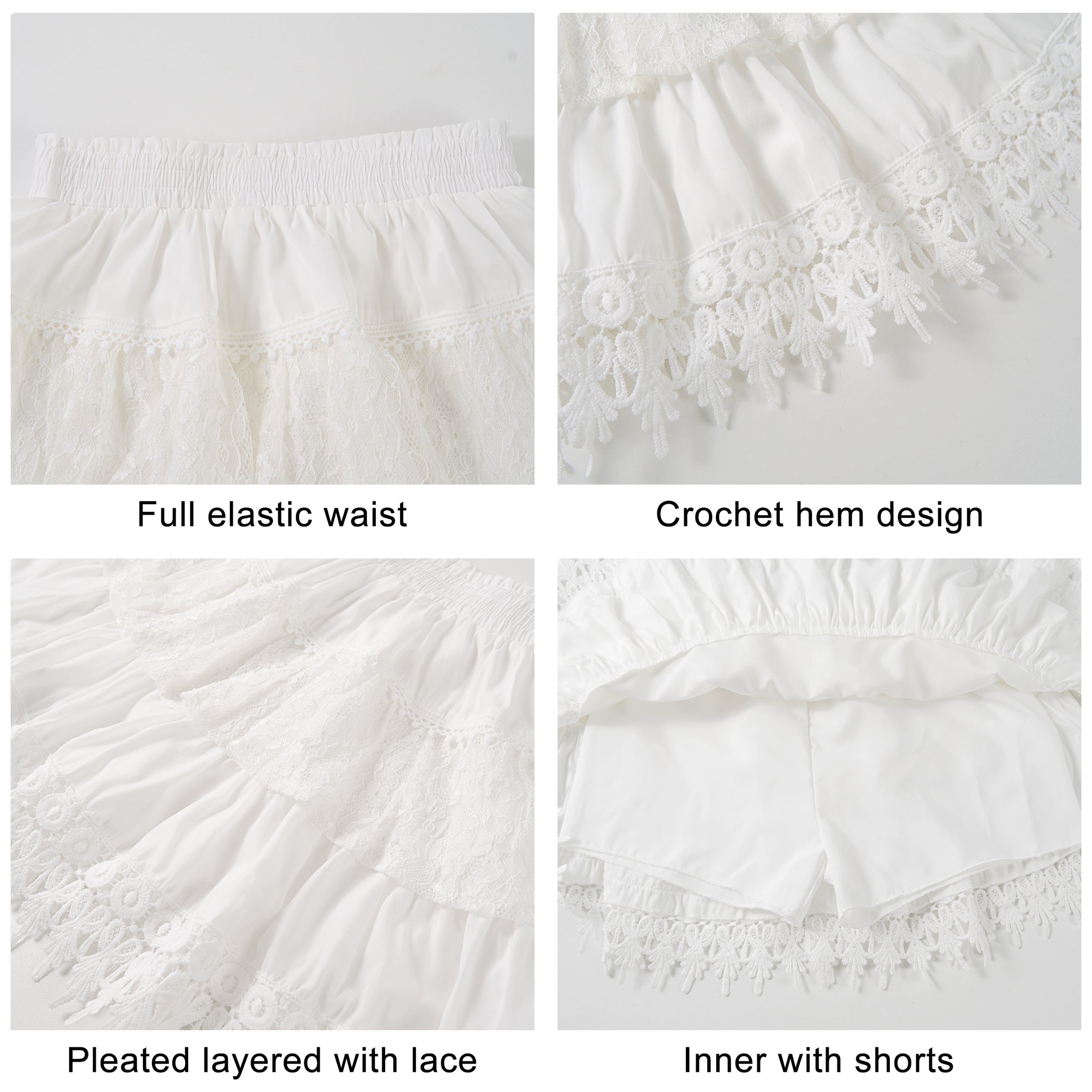 Rolanko Girls Lace Mini Skirts Ruffle Pleated Tiered High Waist Flowy Skorts
