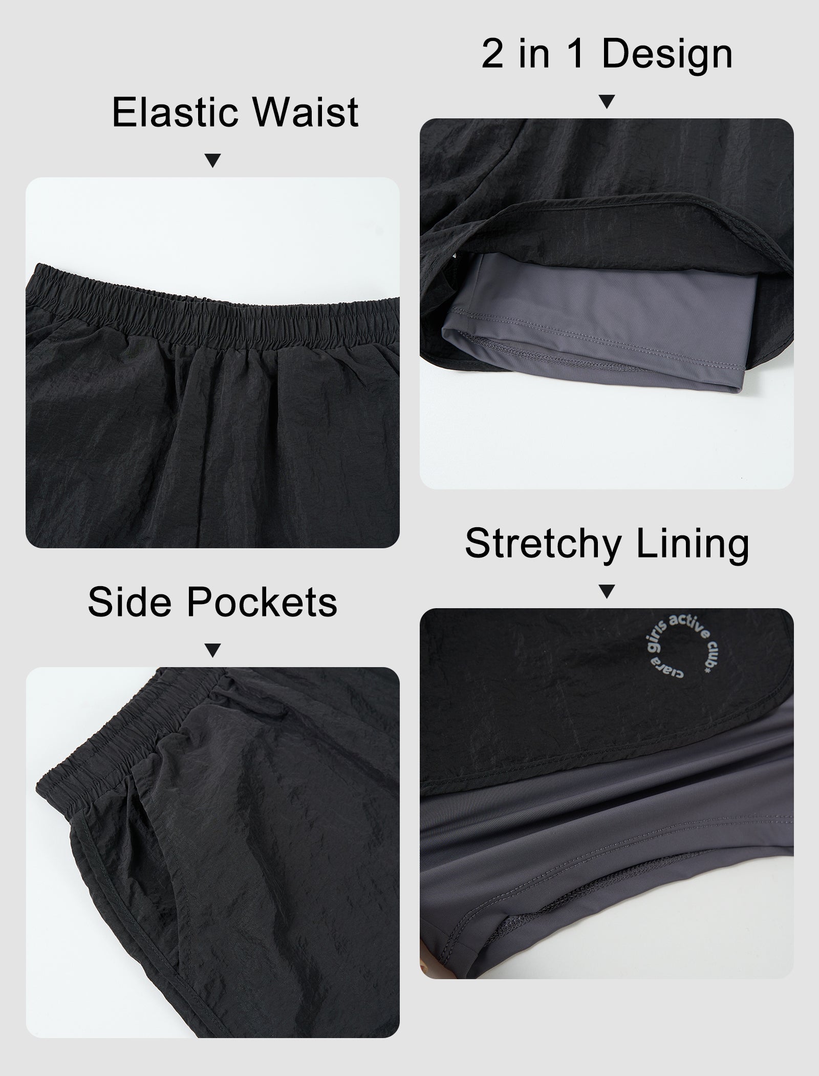 Rolanko Girls 2 in 1 Athletic Quick Dry Shorts