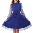 Load image into Gallery viewer, Rolanko Girls Contrast Mesh Puff Long Sleeve A-Line Dress with Belt
