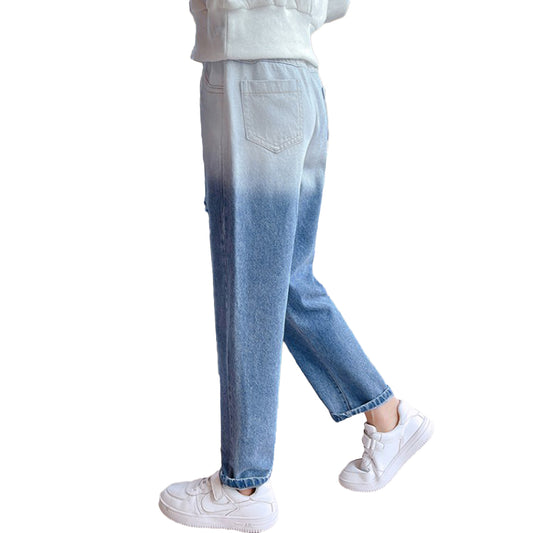 Pantaloni a gamba larga con gamba dritta sfumata da ragazza 