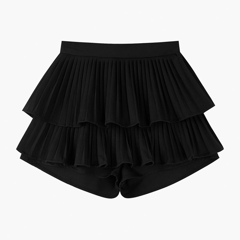 Girls 2-Layer Ruffle Mini Skirt Smocked Waist Cute Tiered Skirts with Shorts