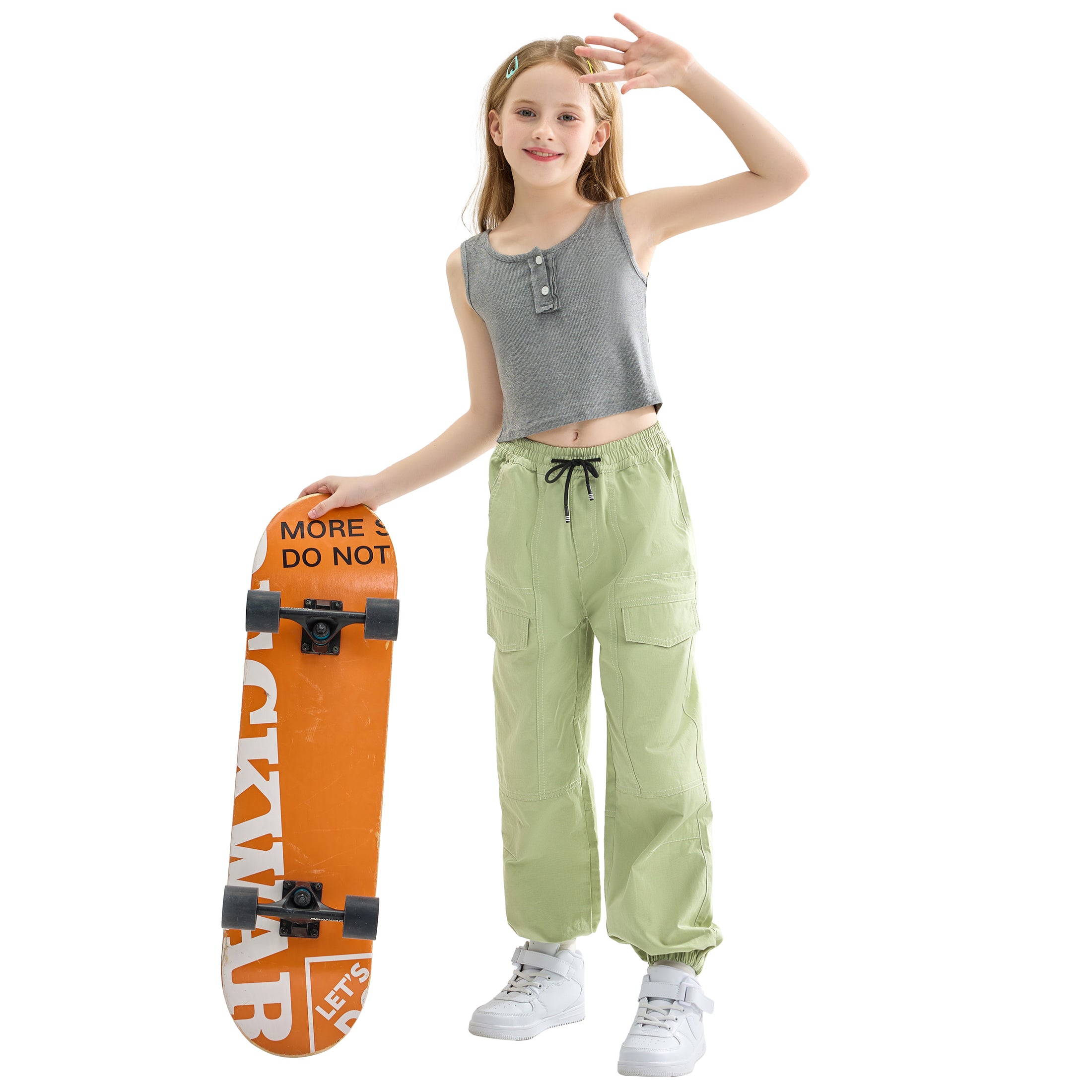 Rolanko Girls Loose Streetwear Hip Hop Dance Cotton Cargo Jogger Pants