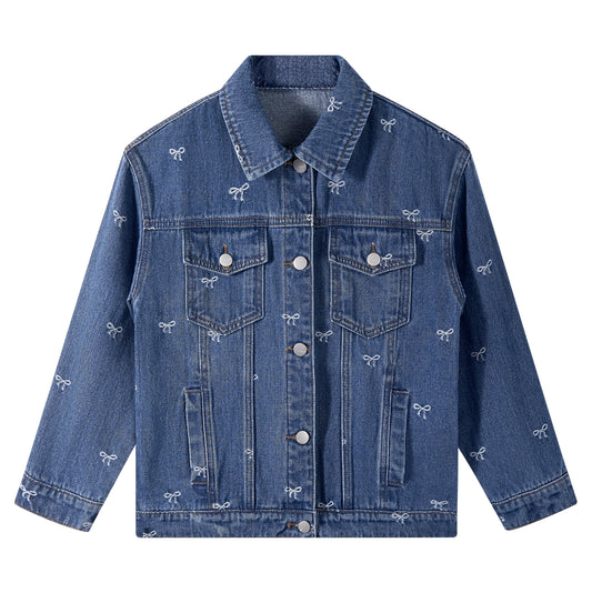 Rolanko Denim Jacket With All Over Embroidered Bow