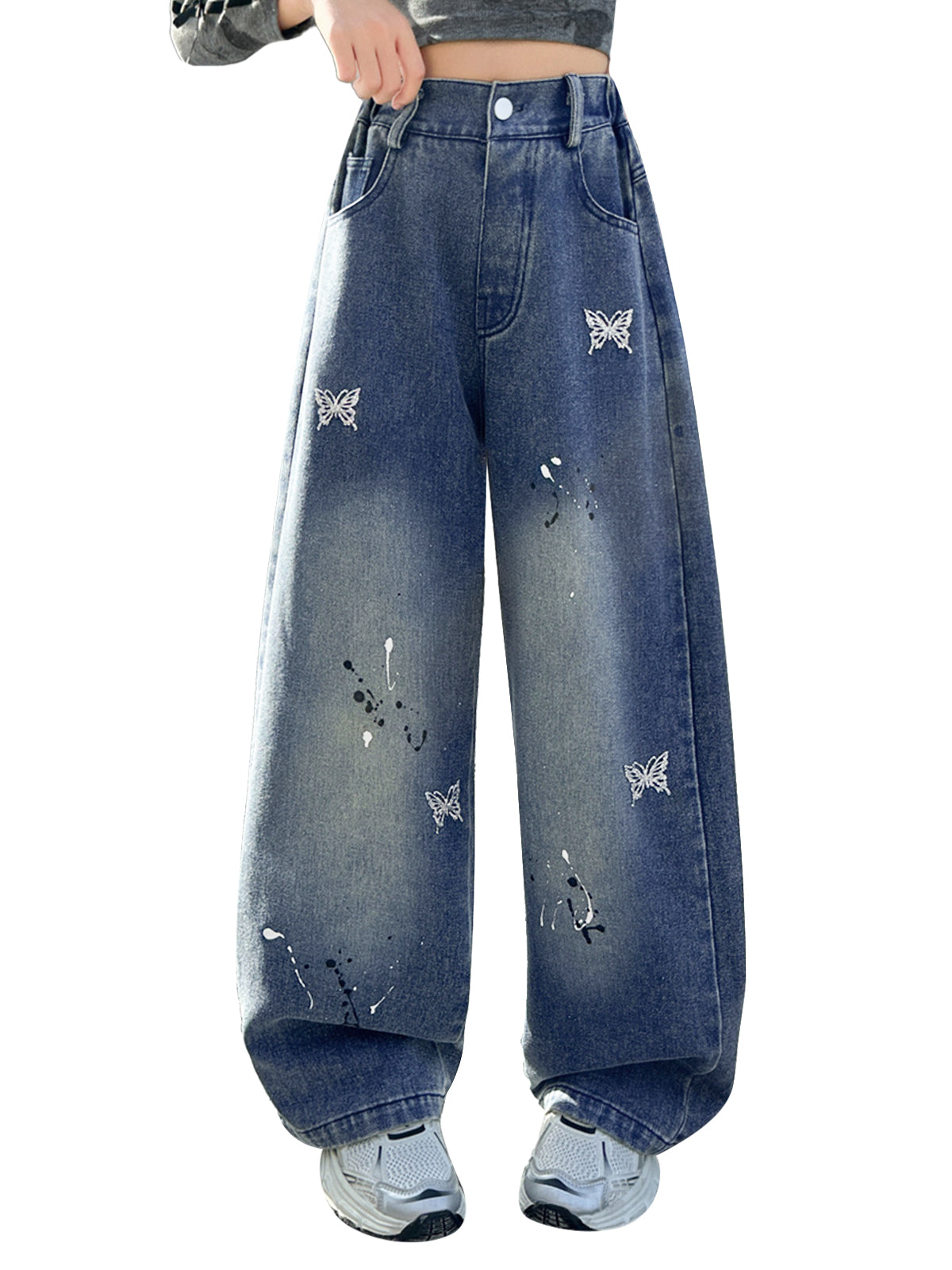 Girls Butterfly Print Loose Jeans