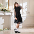 Load image into Gallery viewer, Rolanko Girls Contrast Mesh Puff Long Sleeve A-Line Dress with Belt
