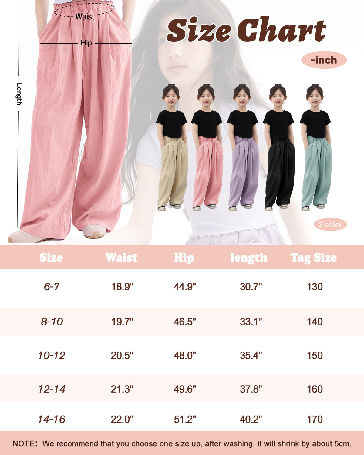 Rolanko Girls Wide Leg Pants Flowy Loose Fit Palazzo Pants for Girls Kids Linen Trousers Casual Beach