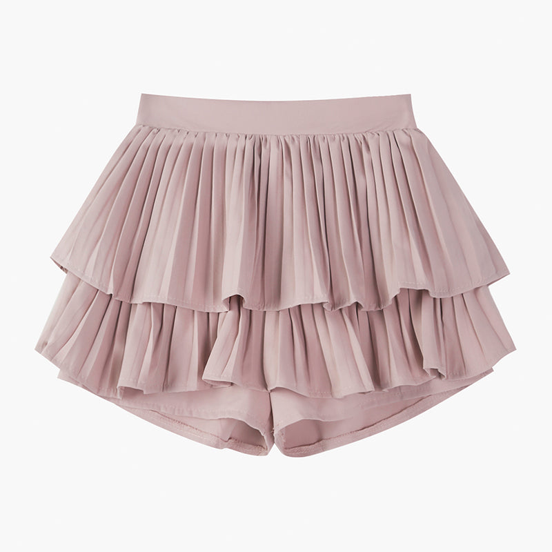 Girls 2-Layer Ruffle Mini Skirt Smocked Waist Cute Tiered Skirts with Shorts