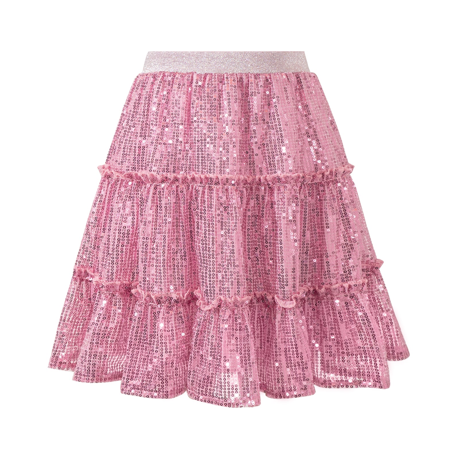 Rolanko Girls Sequin Sparkly Elastic Waist Summer Pleated Tulle Flowy Ruffle Skirts