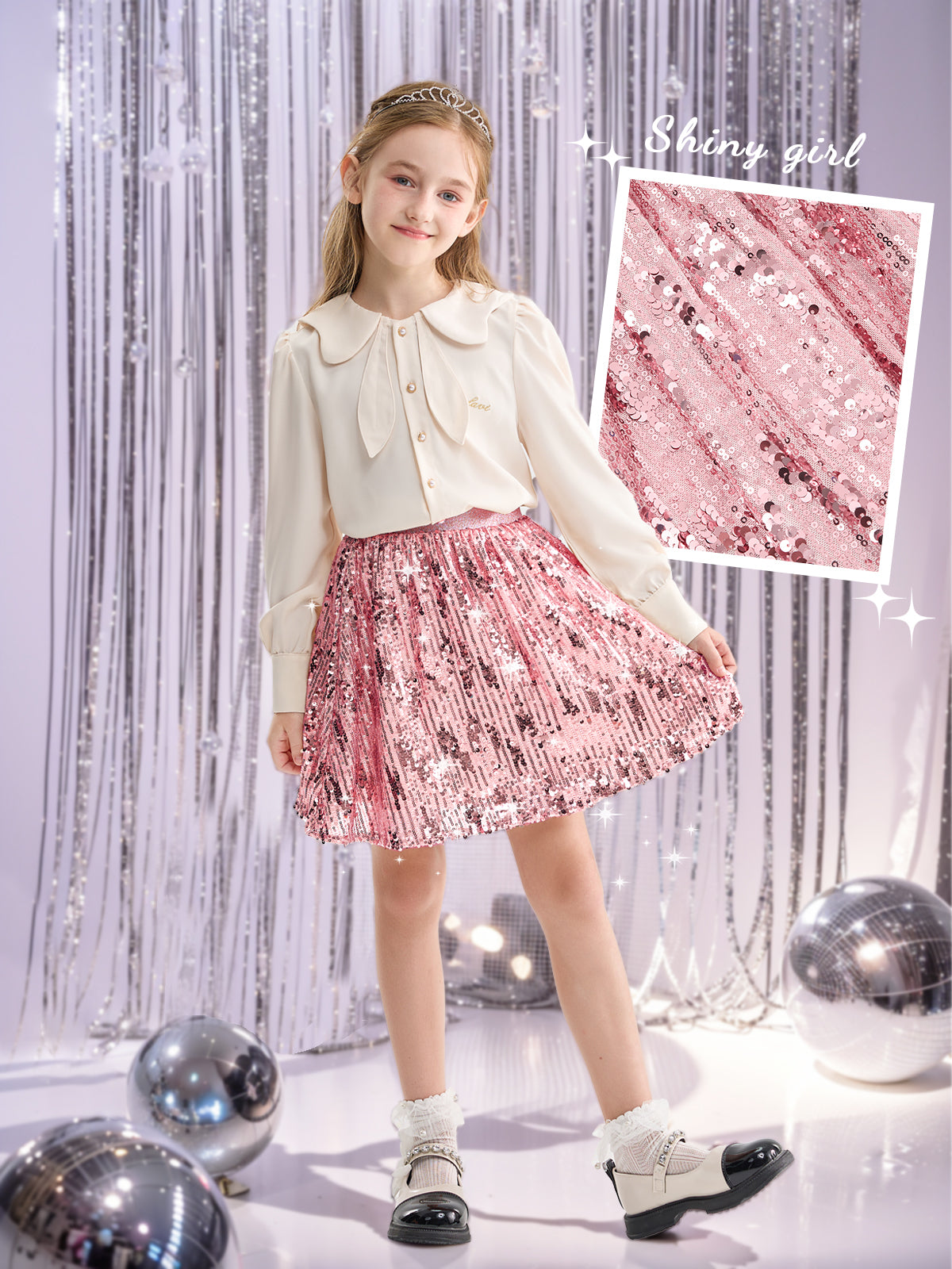 Rolanko Girls Sequin Elastic Waist Glitter Sparkly Skirt