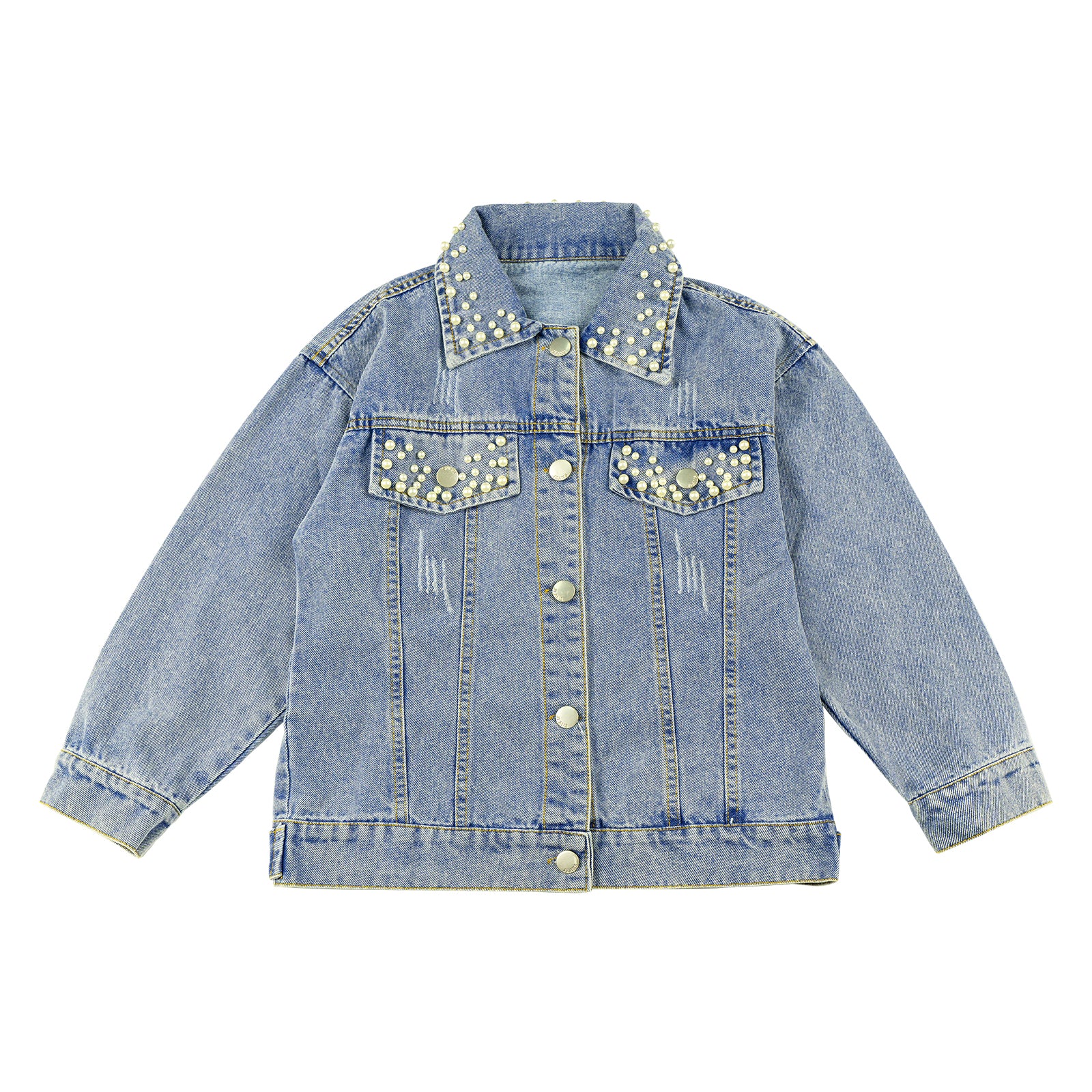 Girls Blue Pearl Denim Jacket