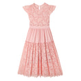 Load image into Gallery viewer, Rolanko Girls Boho Lace Ruffle Sleeve Tiered Flower Maxi Dress with Lining

