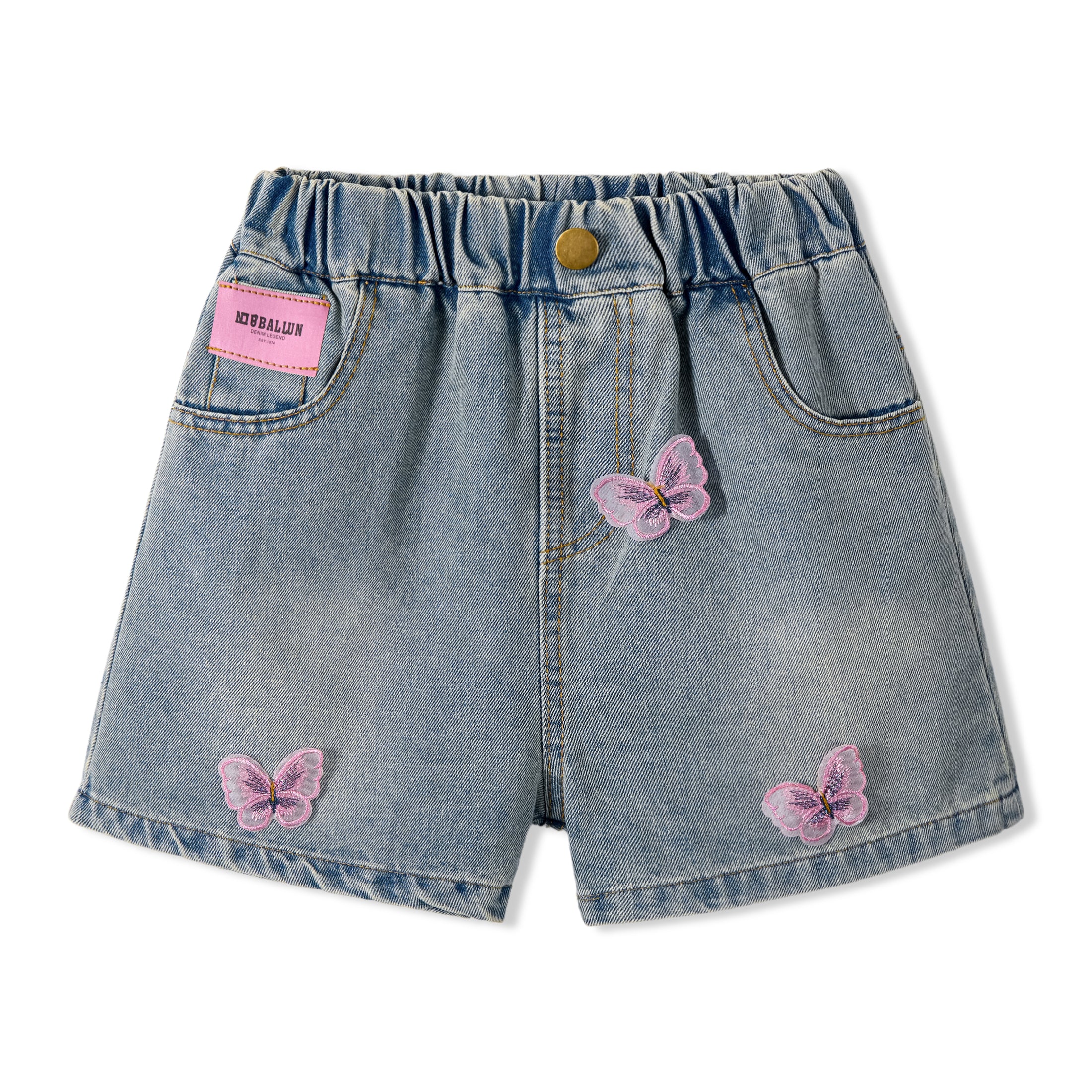 Rolanko Girls Elastic Waist Jean Shorts Wide Leg Baggy Denim Shorts