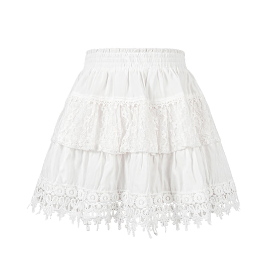 Rolanko Girls Lace Mini Skirts Ruffle Pleated Tiered High Waist Flowy Skorts