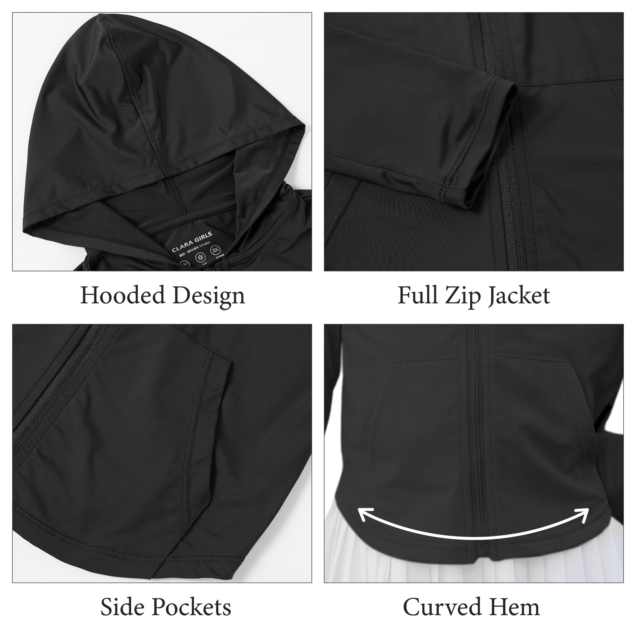 Rolanko Kids Zip Up Sun Hoodie UPF50+ with Thumbholes