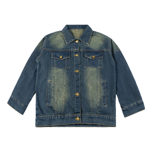 Girls Dark Blue Vintage Classic Denim Jacket