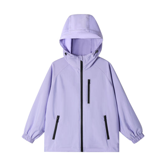 Girls' Solid Colour Windproof Jacket with Reflective Stripes