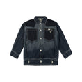 Load image into Gallery viewer, Girls Navy Blue Block Spliced Denim Jacket
