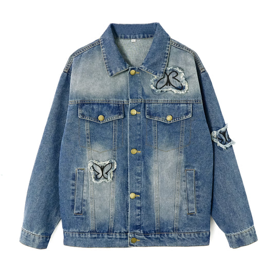 Girls Butterfly Pattern Denim Jacket