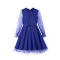 Load image into Gallery viewer, Rolanko Girls Contrast Mesh Puff Long Sleeve A-Line Dress with Belt
