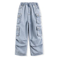 Load image into Gallery viewer, Light Blue Multi-Pocket Wide Leg Straight Leg Jeans
