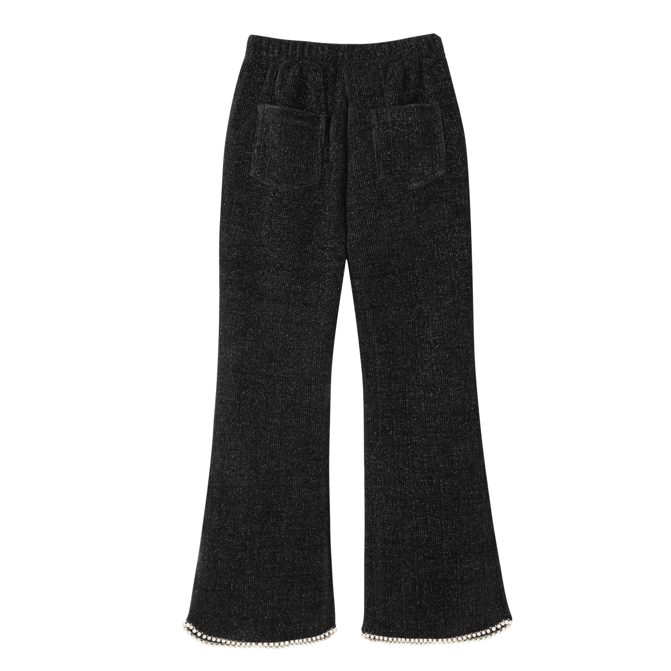 Rolanko Girls Chenille Silver Threaded with Pearls Sparkly Corduroy Flare Trousers