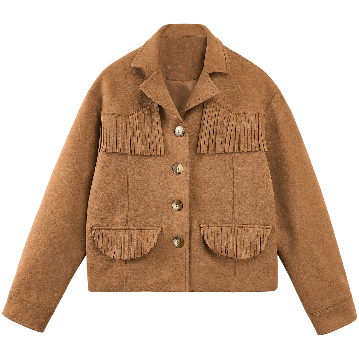 Girls Faux Suede Fringe Jacket Western Cropped Coat