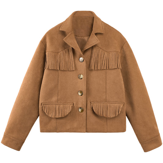 Girls Faux Suede Fringe Jacket Western Cropped Coat