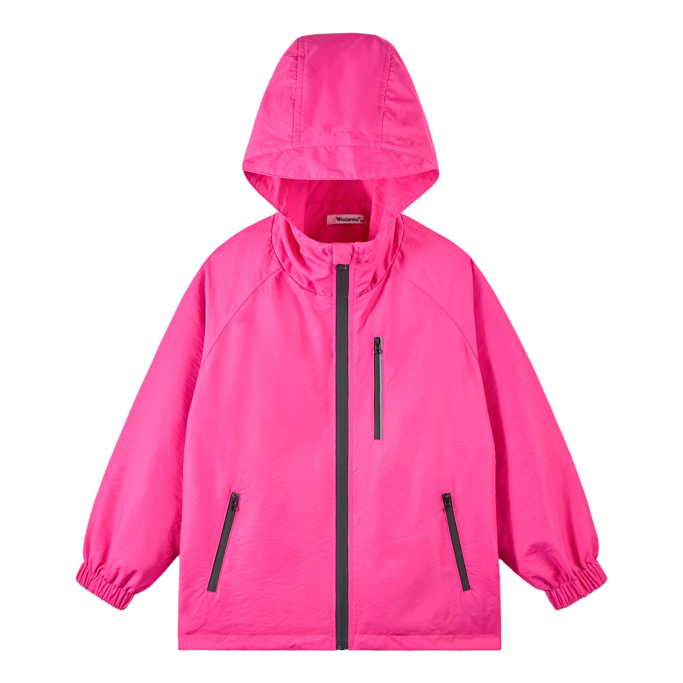 Girls' Solid Colour Windproof Jacket with Reflective Stripes