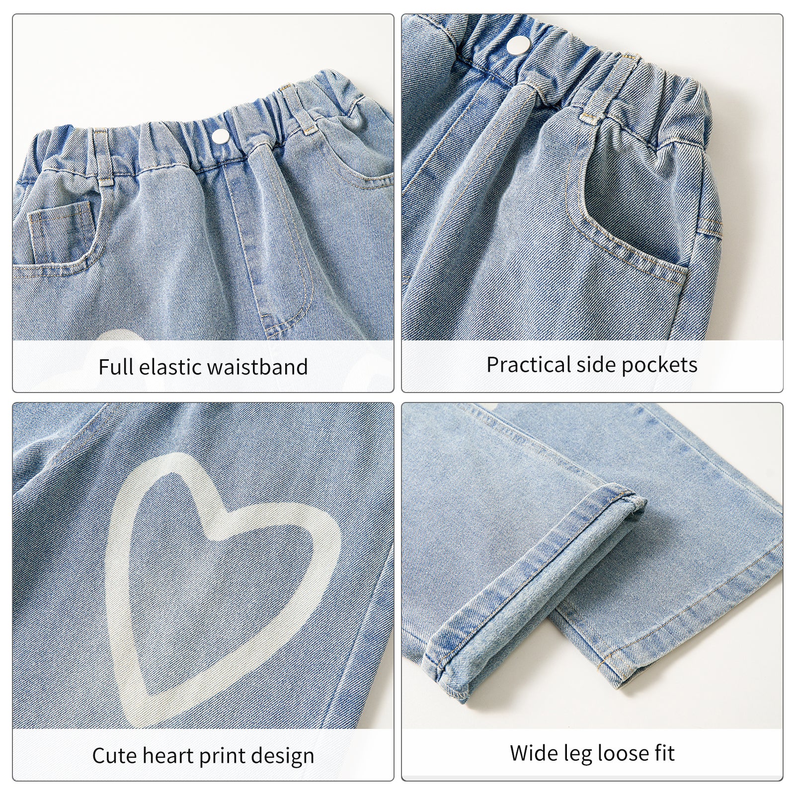 Girls Elastic Waist Blue Love Jeans