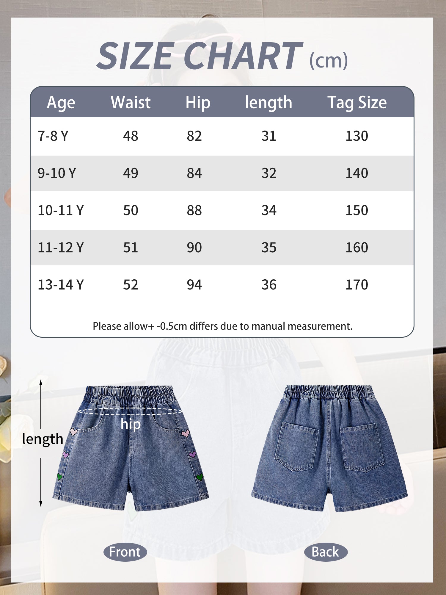 Rolanko Girls Elastic Waist Jean Shorts Wide Leg Baggy Denim Shorts