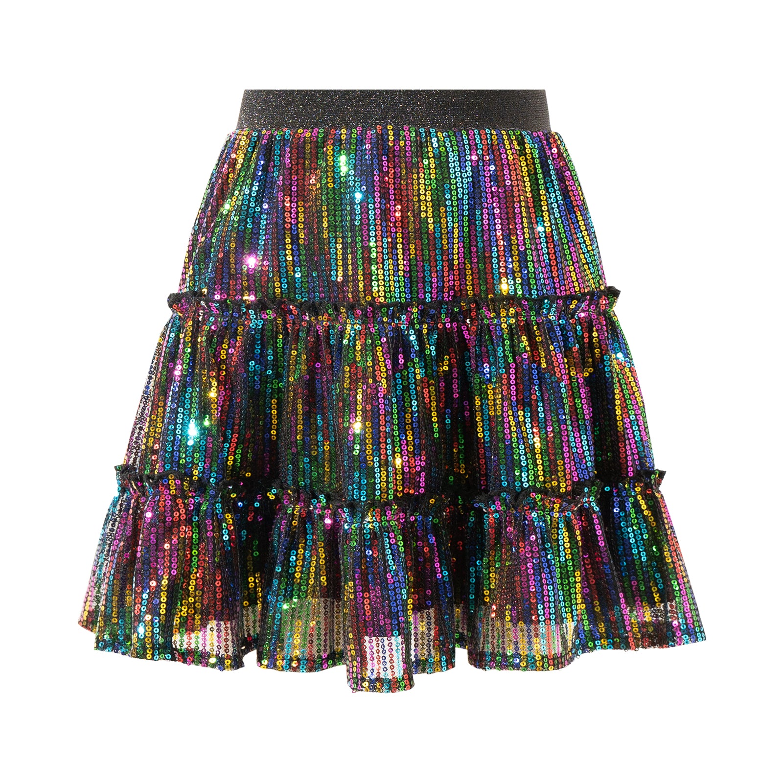 Rolanko Girls Sequin Sparkly Elastic Waist Summer Pleated Tulle Flowy Ruffle Skirts