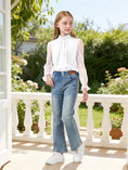 Load image into Gallery viewer, Girls Long Sleeve Shirts Chiffon Blouses with Polka Dot
