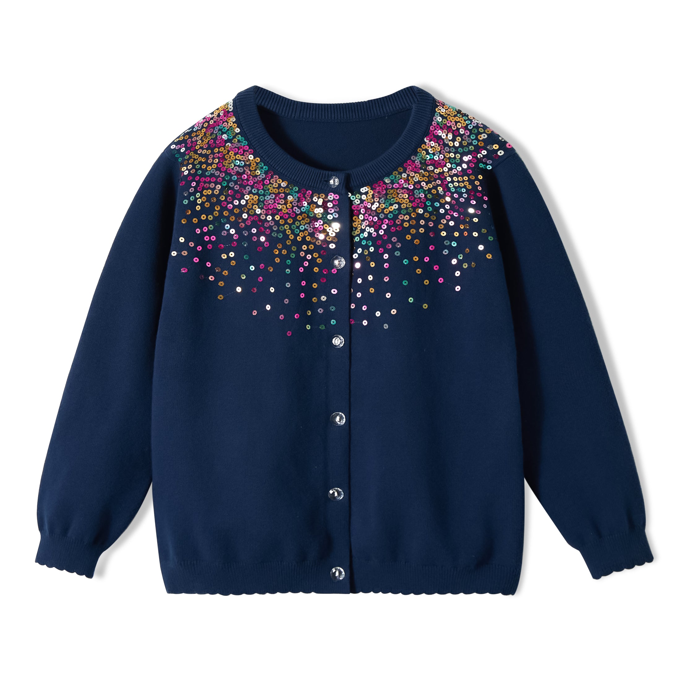 Girls Cardigan Sparkling Sequin Kids Knit Button Up Sweater Long Sleeve