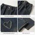 Load image into Gallery viewer, Girls Navy Raw Hemmed Heart Jeans
