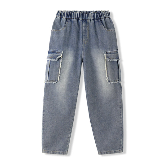 Boys Blue Raw Pocket Cargo Jeans