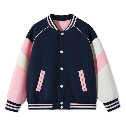 Girls Varsity Jackets Baseball Bomber Color Block Jacket Outwear With Pockets