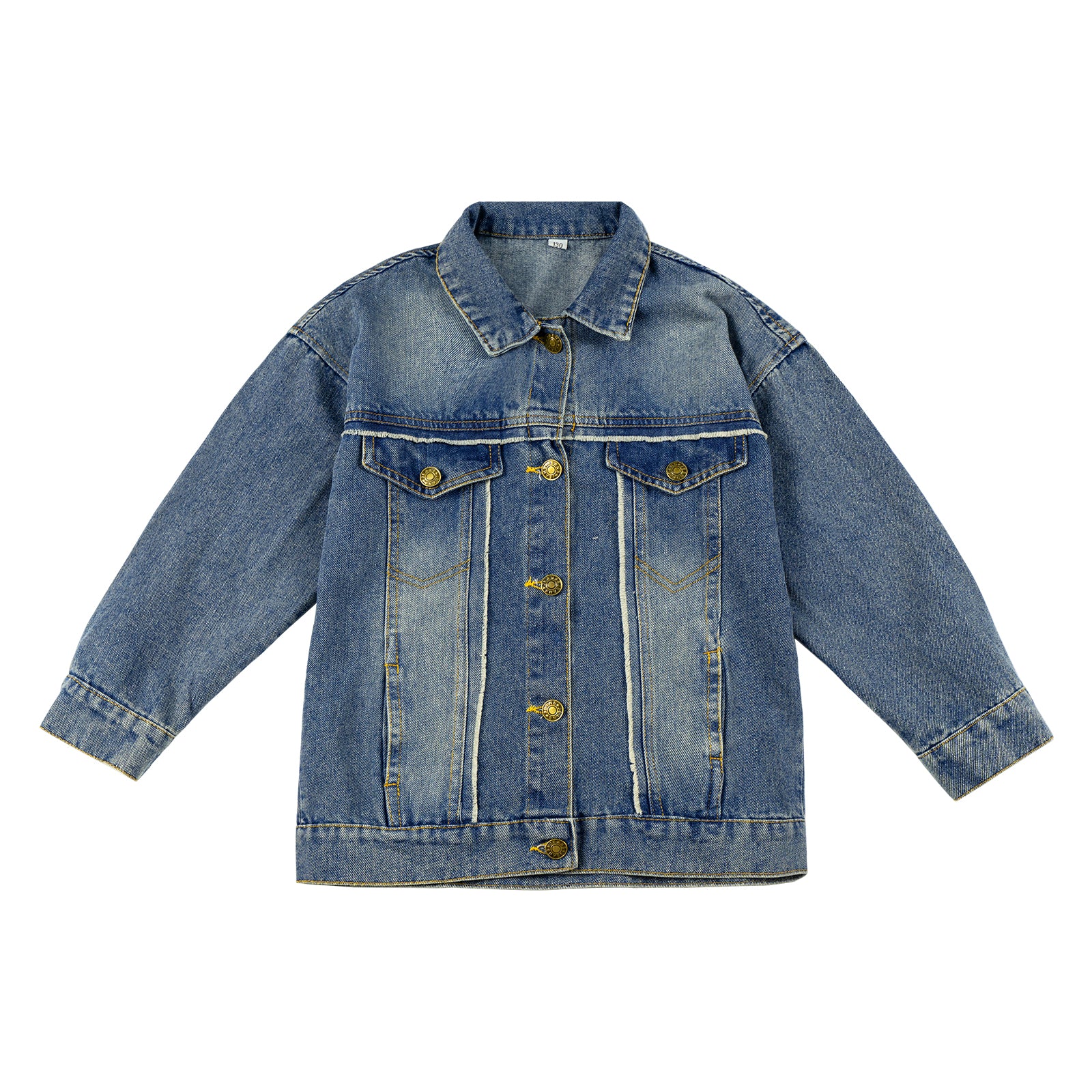 Girls Blue Ribbed Line Denim Jacket