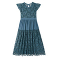 Load image into Gallery viewer, Rolanko Girls Boho Lace Ruffle Sleeve Tiered Flower Maxi Dress with Lining
