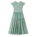 Load image into Gallery viewer, Rolanko Girls Boho Lace Ruffle Sleeve Tiered Flower Maxi Dress with Lining
