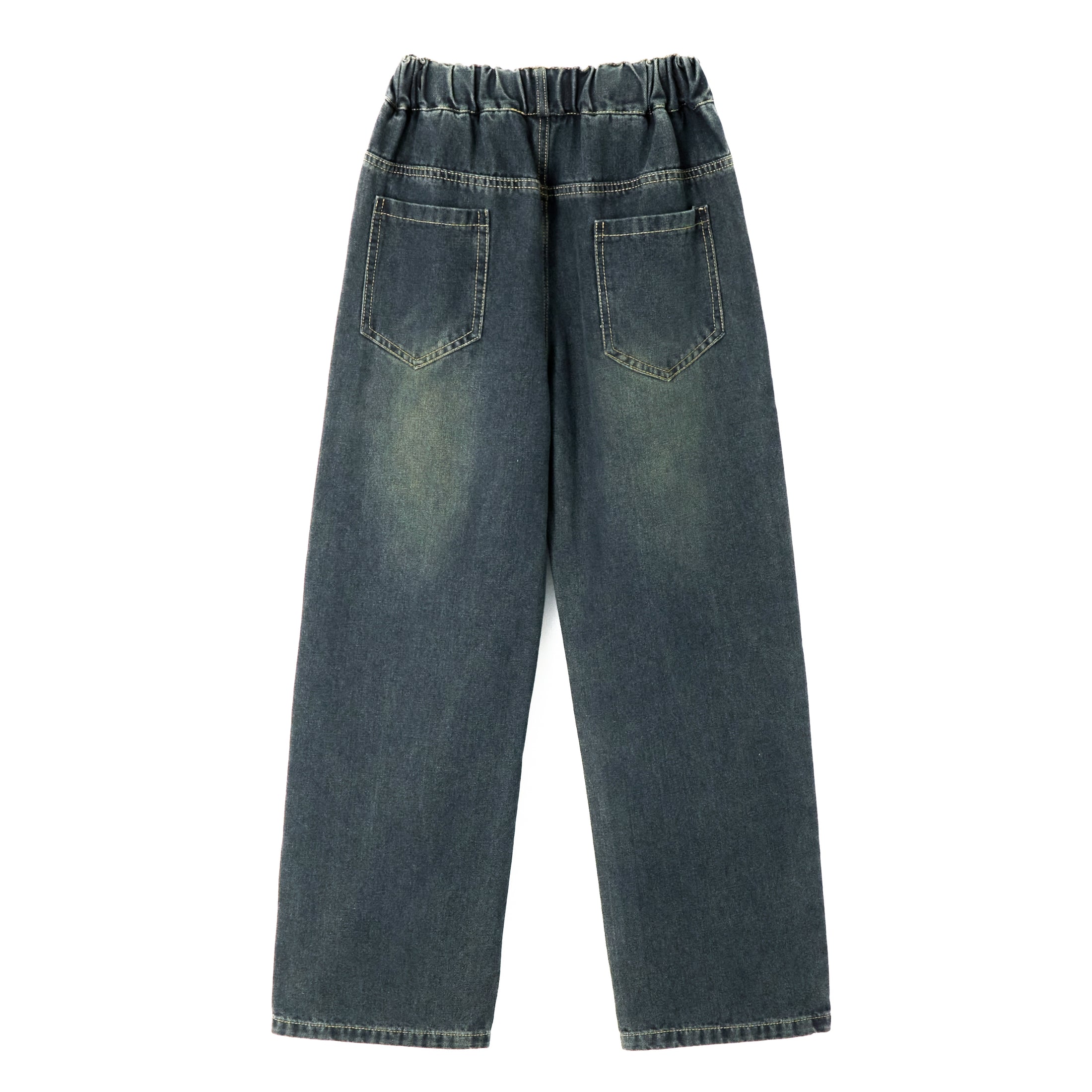 Girls Front Raw Edge Butterfly Wide Leg Jeans