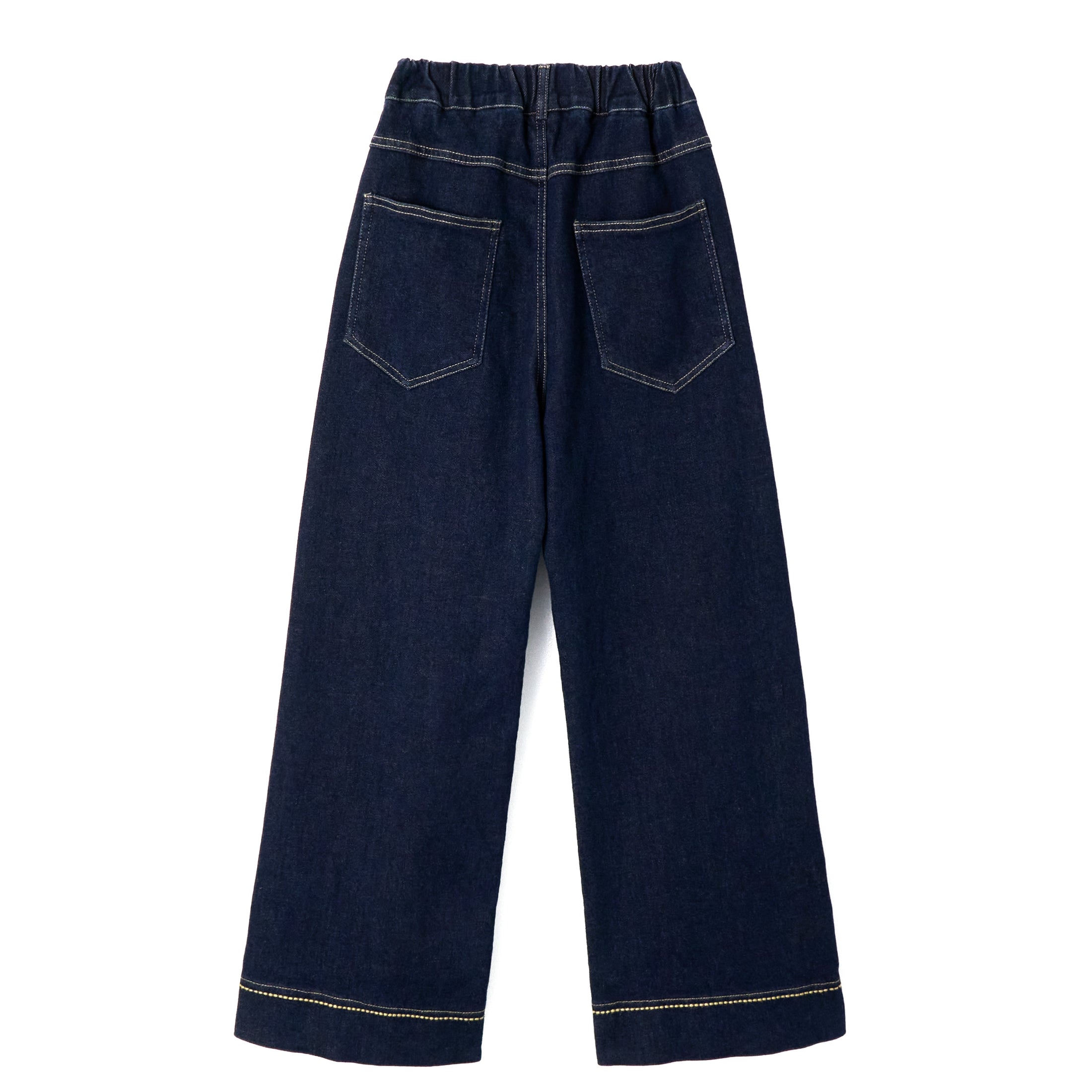 Girls Primary Color Topstitch Basic Denim Wide Leg Pants