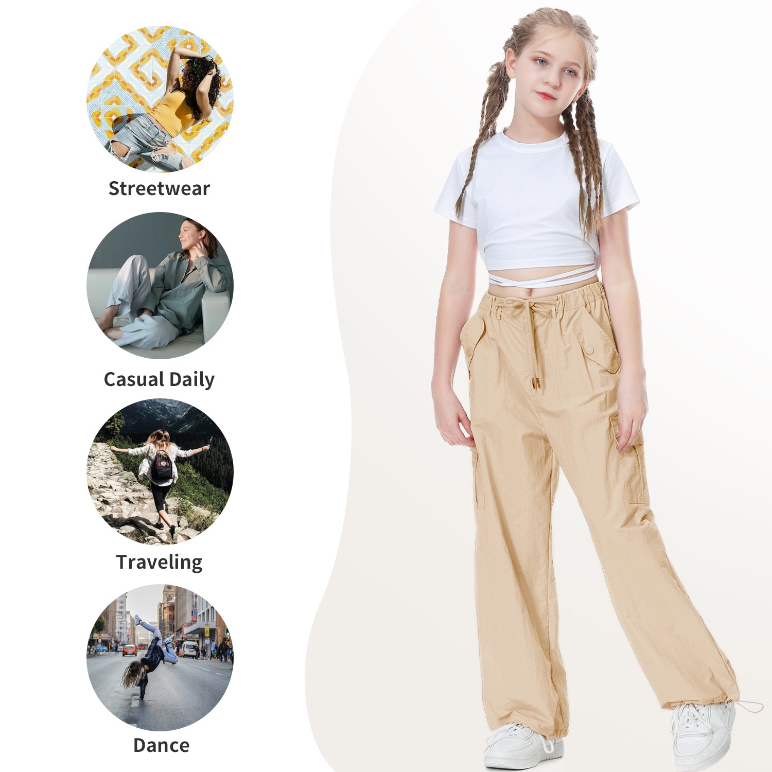 Girl's Baggy Cargo Parachute Trousers