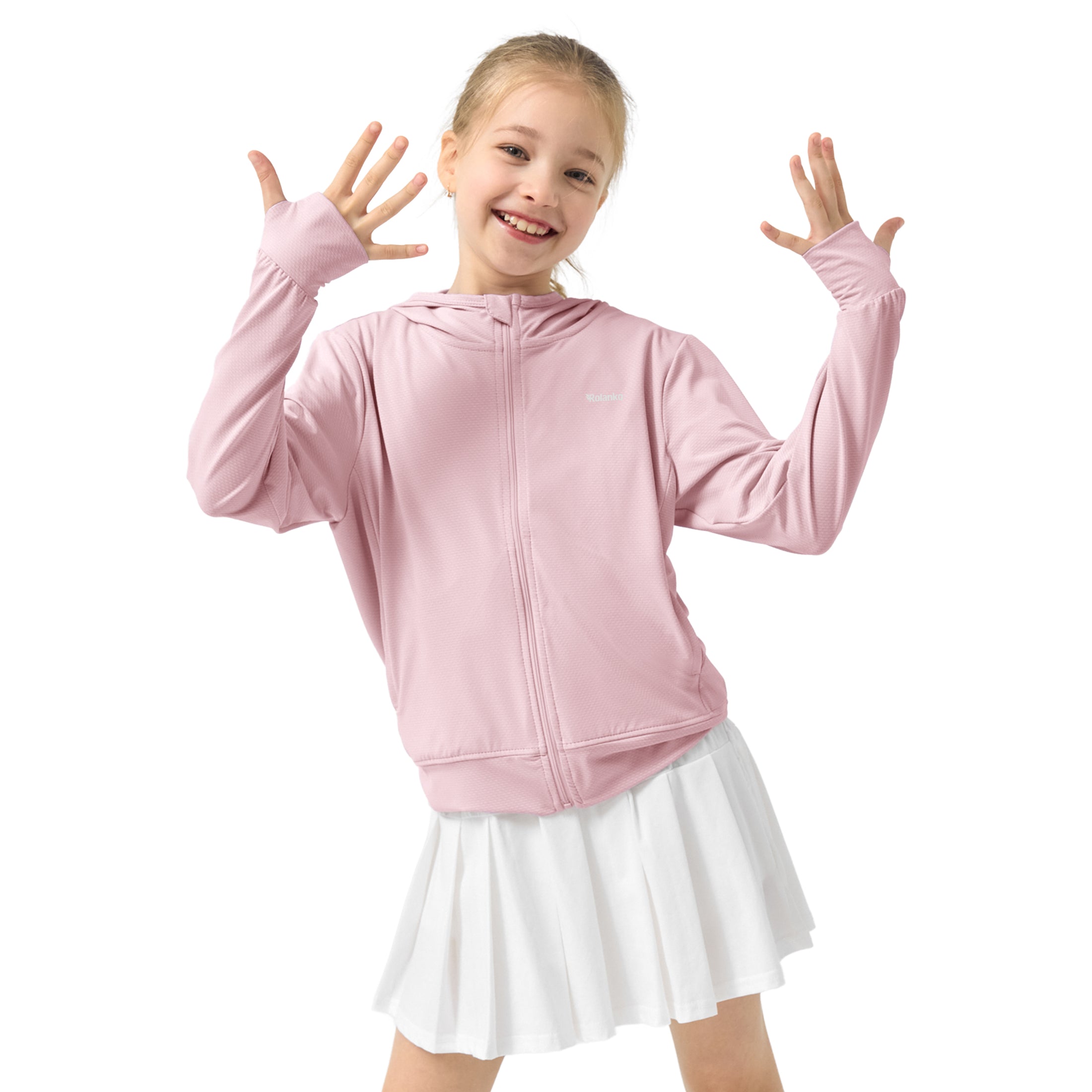 Rolanko Kids Zip Up Sun Hoodie UPF50+ with Thumbholes