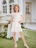 Load image into Gallery viewer, Rolanko Girls Lace Mini Skirts Ruffle Pleated Tiered High Waist Flowy Skorts

