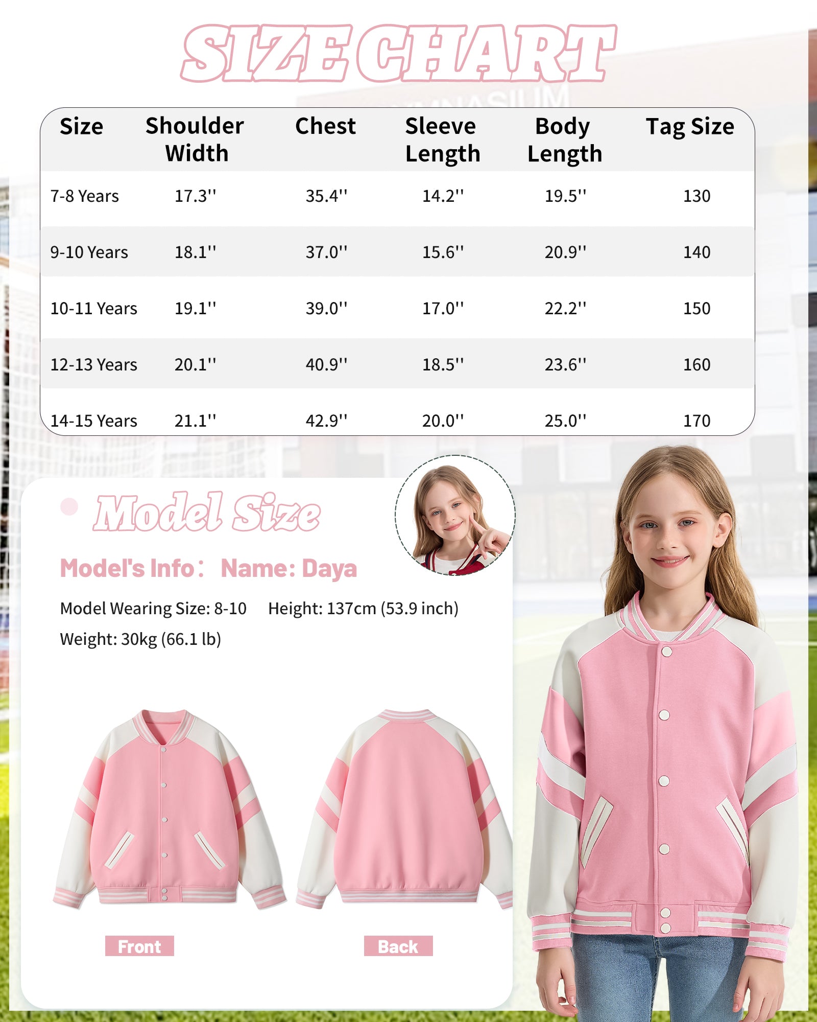 Girls Varsity Jackets Baseball Bomber Color Block Jacket Outwear With Pockets