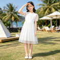 Load image into Gallery viewer, Rolanko Girls Contrast Mesh Ruffle Crew Neck Elegant Flower Wedding Prom Summer Dress
