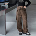 Load image into Gallery viewer, Girls Baggy Cargo High Rise Waist with Multi Pockets Wide Leg Cargos Pants
