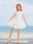 Load image into Gallery viewer, Rolanko Girls Lace Mini Skirts Ruffle Pleated Tiered High Waist Flowy Skorts
