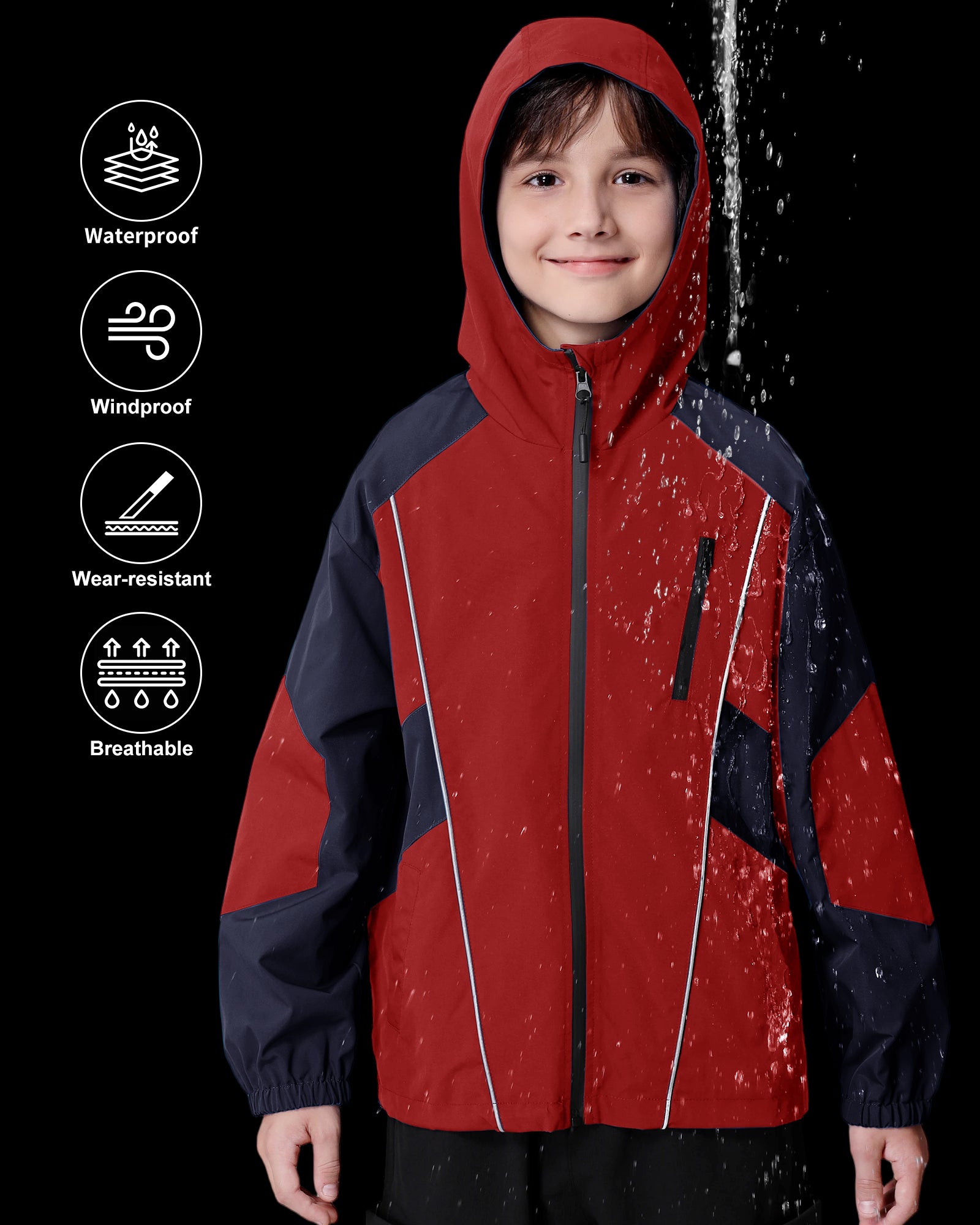 Boys Rain Jacket Waterproof Windbreaker